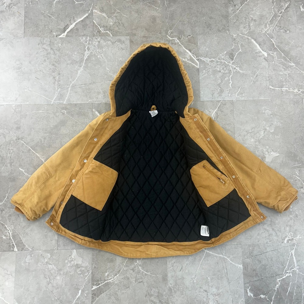 Carhartt Jacket Youth Medium 10 - 12 Diamond Quilted Hooded Faded Brown Boys Kid - Picture 2 of 16
